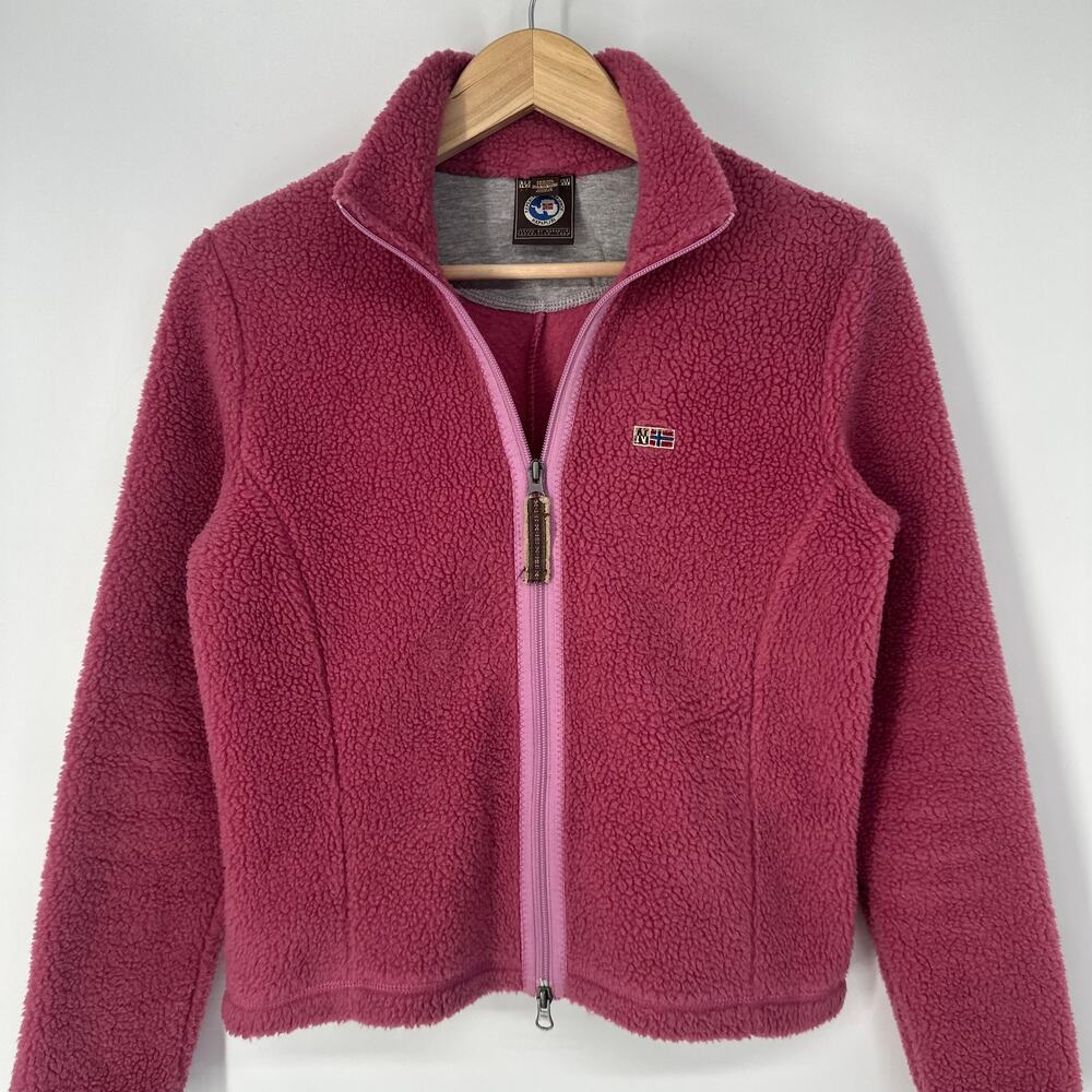 NAPAPIJRI Y2k Vintage Parkside Full Zip Teddy Jacket Fleece Sherpa Logo Pink